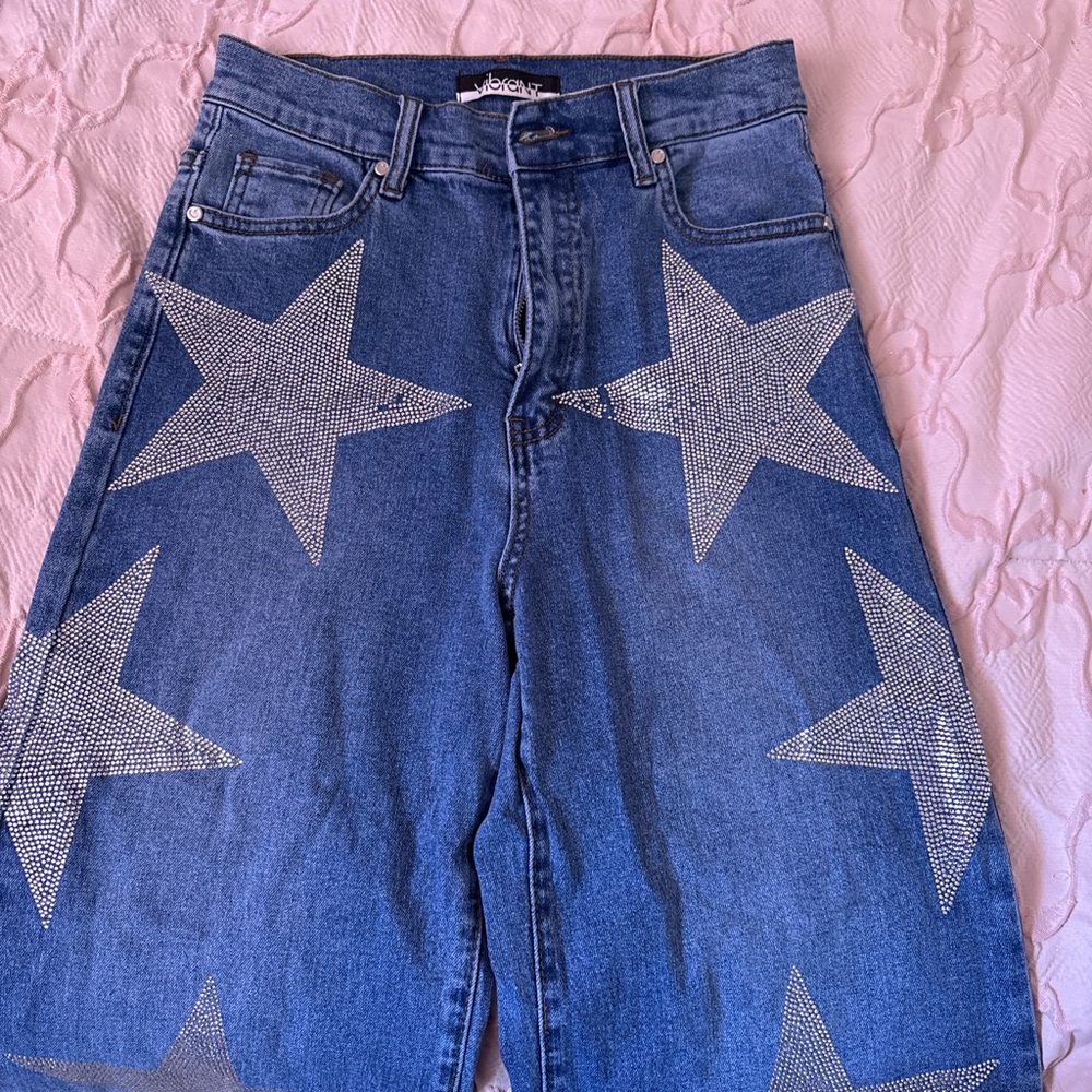 Blue Denim Jeans with Star Pattern